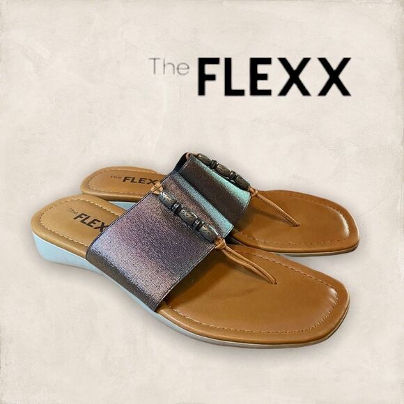NIB The Flexx Women's "Rain Maker" Metallic Beaded Thong Sandals 6 - Picture 1 of 4